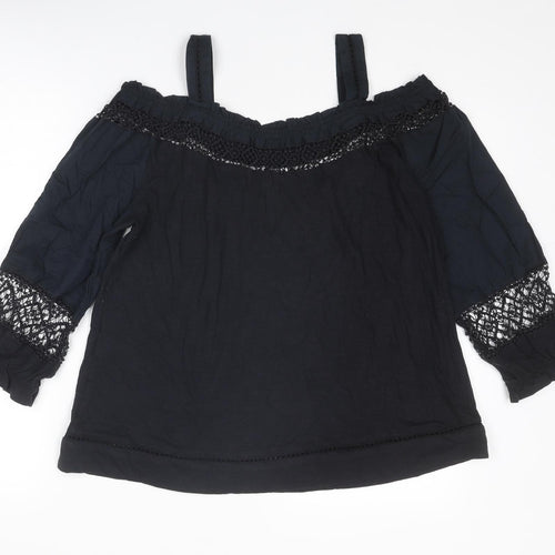 Whistles Womens Black Cotton Basic Blouse Size 10 Square Neck - Cold Shoulder