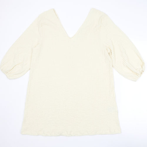 H&M Womens Ivory Polyester A-Line Size S V-Neck Pullover