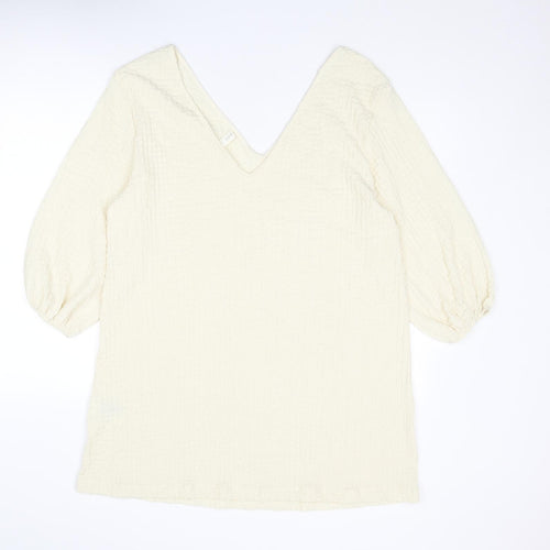 H&M Womens Ivory Polyester A-Line Size S V-Neck Pullover