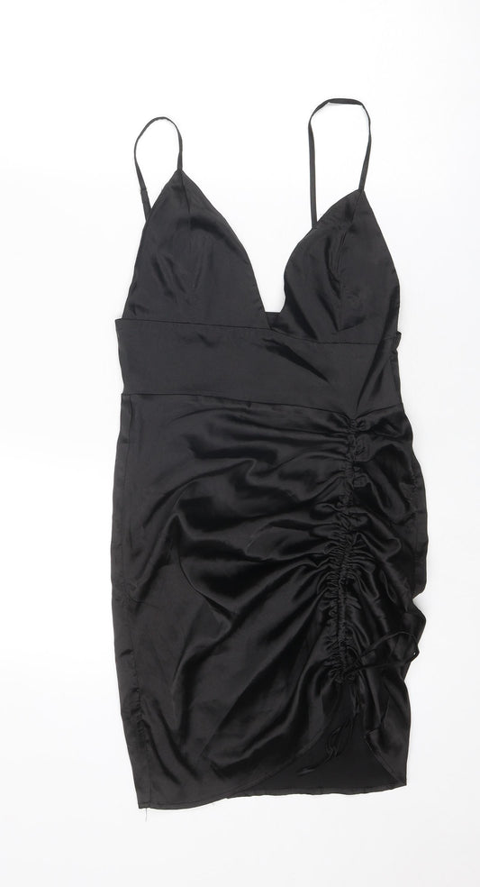 Nasty Gal Womens Black Polyester Slip Dress Size 6 V-Neck Zip