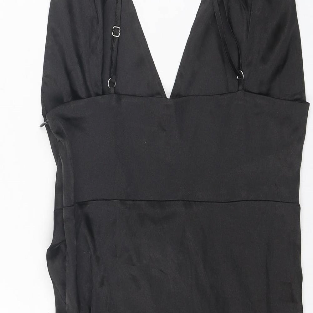 Nasty Gal Womens Black Polyester Slip Dress Size 6 V-Neck Zip