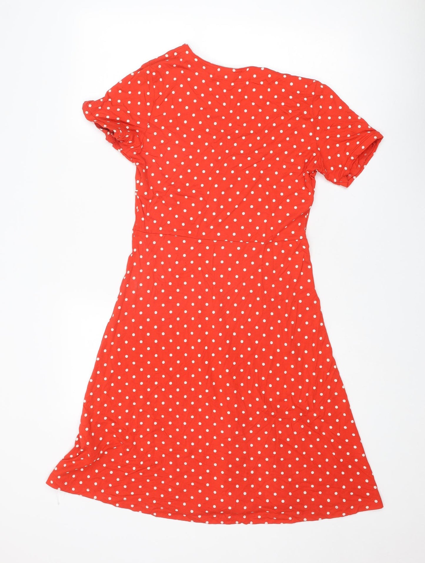 Joe Browns Womens Red Polka Dot Viscose Fit & Flare Size 12 V-Neck Pullover