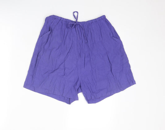 Classic Womens Purple Polyester Basic Shorts Size 16 Regular Pull On