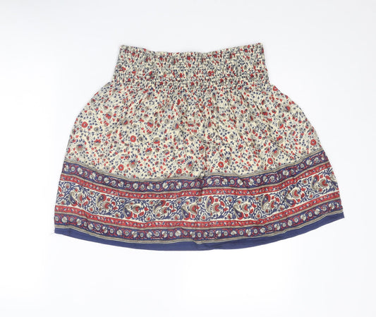 Zara Womens Multicoloured Floral Cotton Skater Skirt Size L