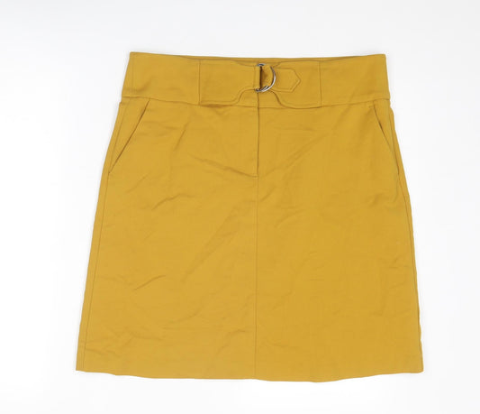 Marks and Spencer Womens Yellow Cotton A-Line Skirt Size 14 Zip