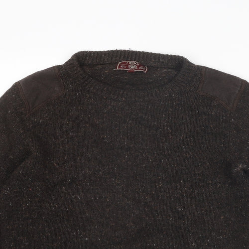 NEXT Mens Brown Round Neck Wool Pullover Jumper Size S Long Sleeve