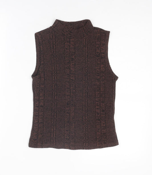 New Look Womens Brown Mock Neck Polyester Vest Jumper Size 8