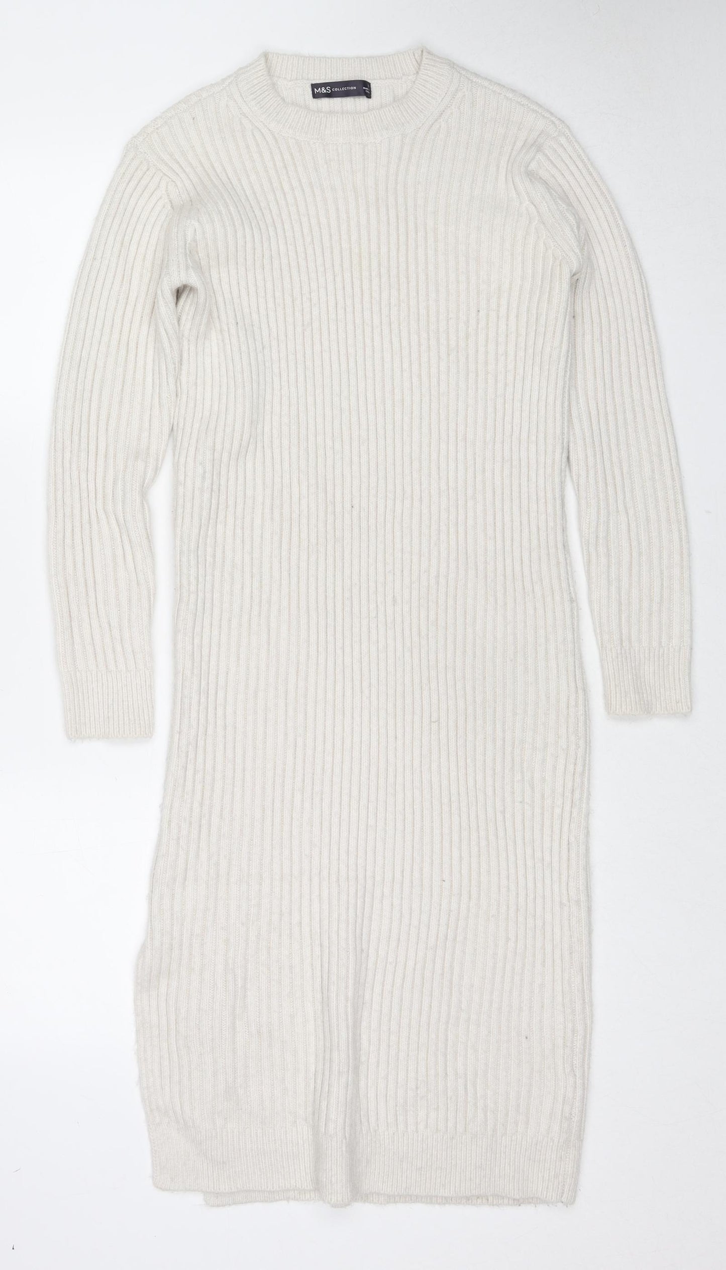 Marks and Spencer Womens Ivory Polyester Jumper Dress Size S Round Neck Pullover