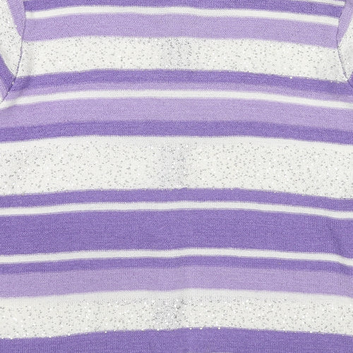 Casamia Womens Purple Round Neck Striped Acrylic Cardigan Jumper Size L