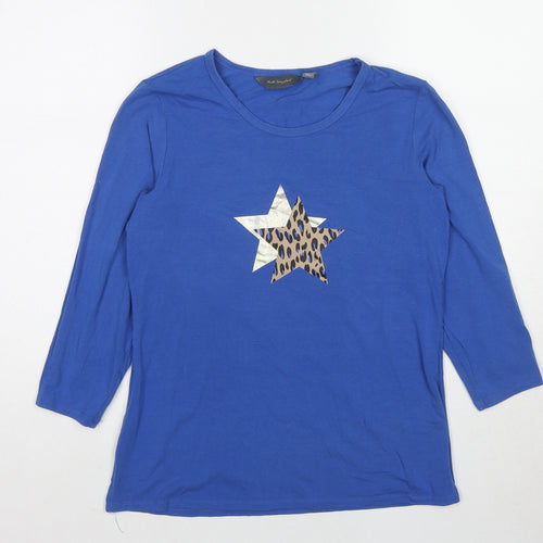 Ruth Longsford Womens Blue Cotton Basic T-Shirt Size XS Round Neck - Stars