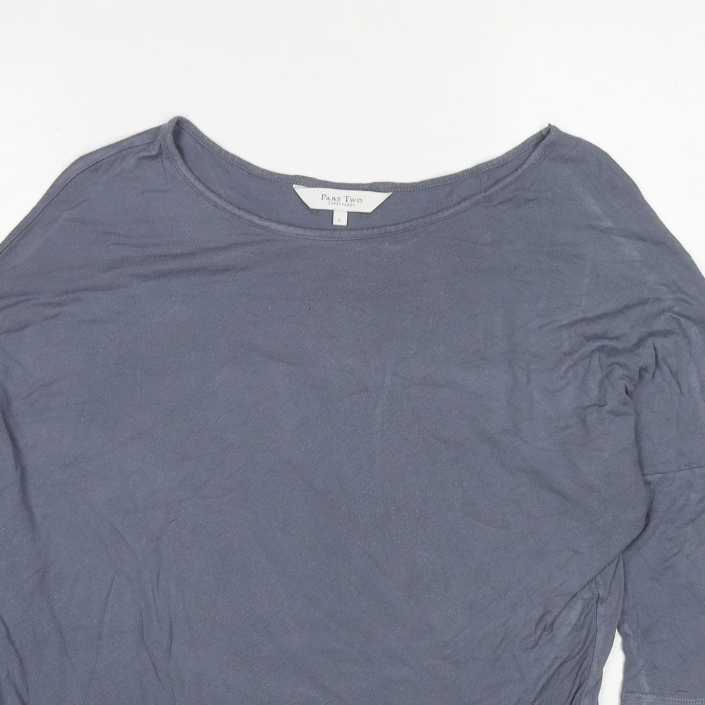 Part Two Womens Grey Polyester Basic T-Shirt Size L Boat Neck