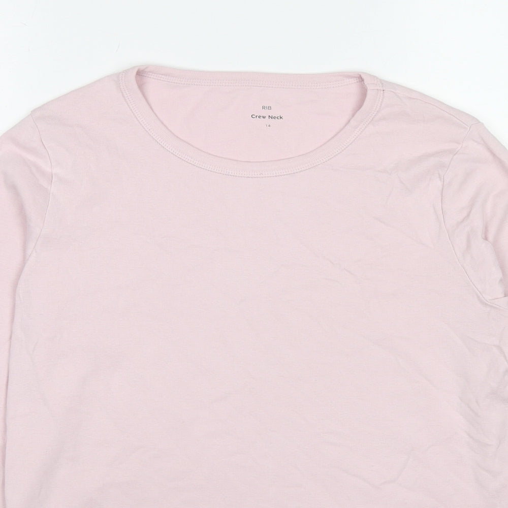 Marks and Spencer Womens Pink Cotton Basic T-Shirt Size 14 Boat Neck