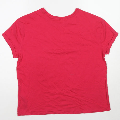 Marks and Spencer Womens Pink Cotton Basic T-Shirt Size M Round Neck