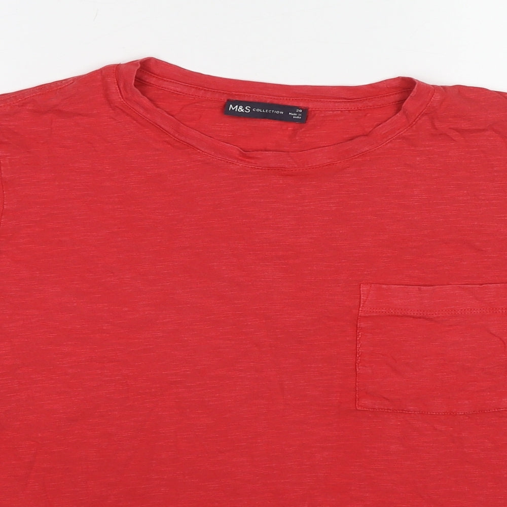 Marks and Spencer Womens Red Cotton Basic T-Shirt Size 20 Crew Neck
