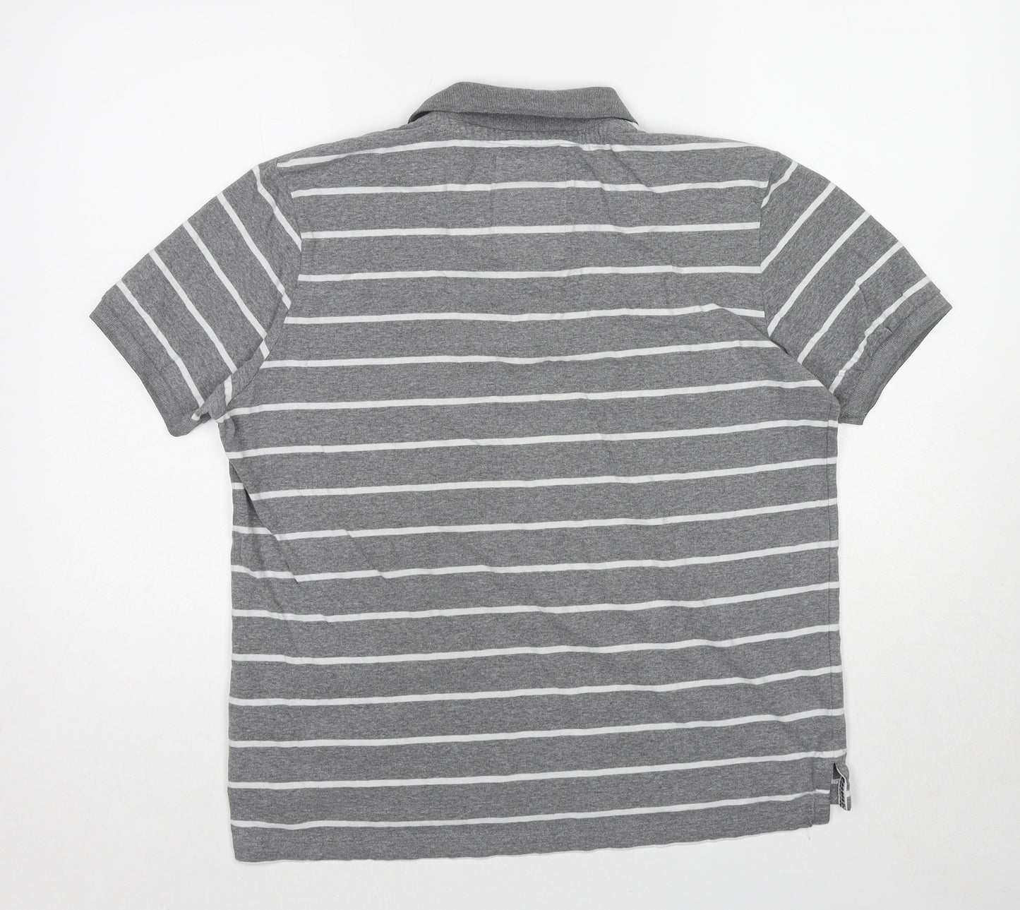 Tokyo Laundry Mens Grey Striped Cotton Polo Size L Collared Pullover