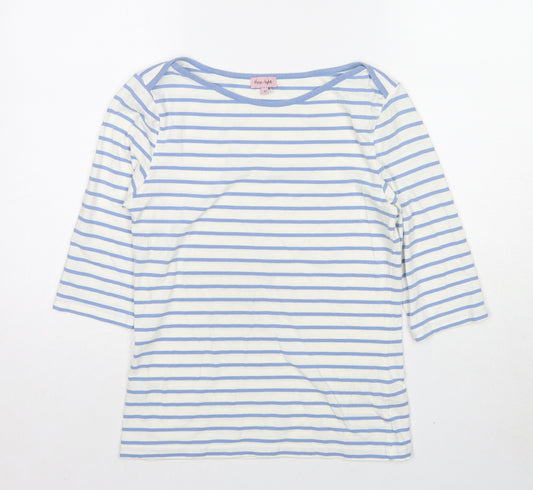 Phase Eight Womens White Striped Cotton Basic T-Shirt Size 12 Boat Neck