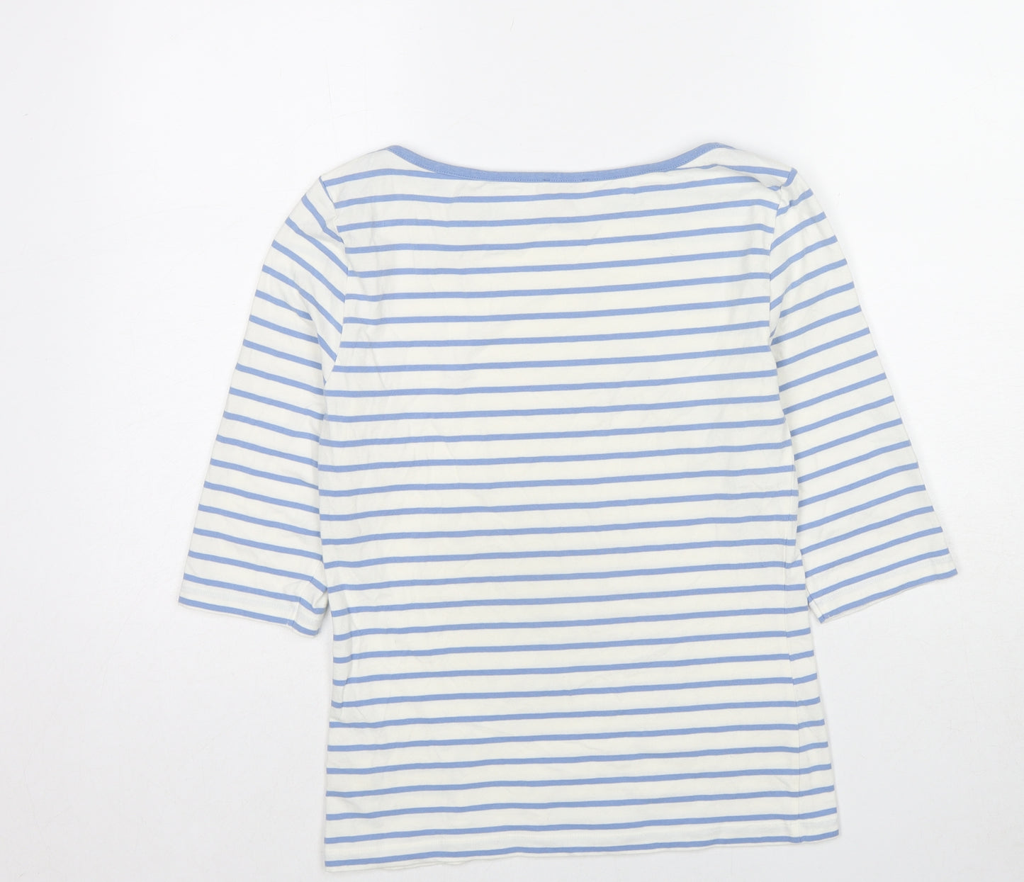 Phase Eight Womens White Striped Cotton Basic T-Shirt Size 12 Boat Neck