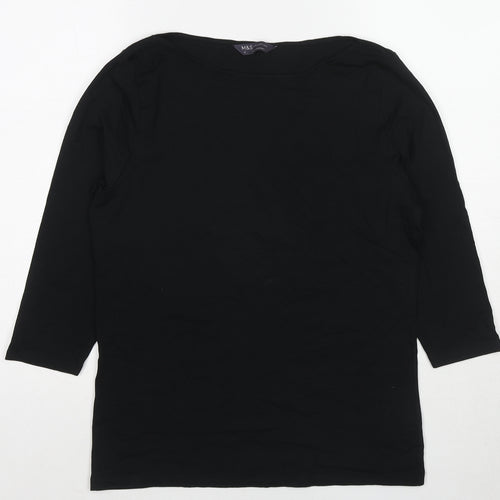 Marks and Spencer Womens Black Cotton Basic T-Shirt Size 14 Boat Neck