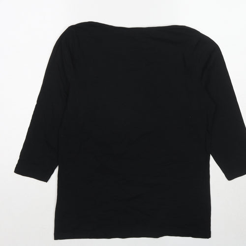 Marks and Spencer Womens Black Cotton Basic T-Shirt Size 14 Boat Neck