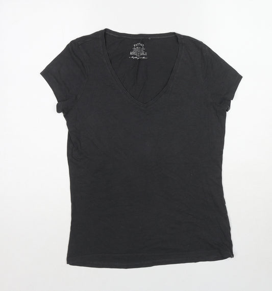 Fat Face Womens Black Polyester Basic T-Shirt Size 10 V-Neck