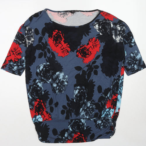 Phase Eight Womens Blue Floral Viscose Basic Blouse Size 14 Round Neck