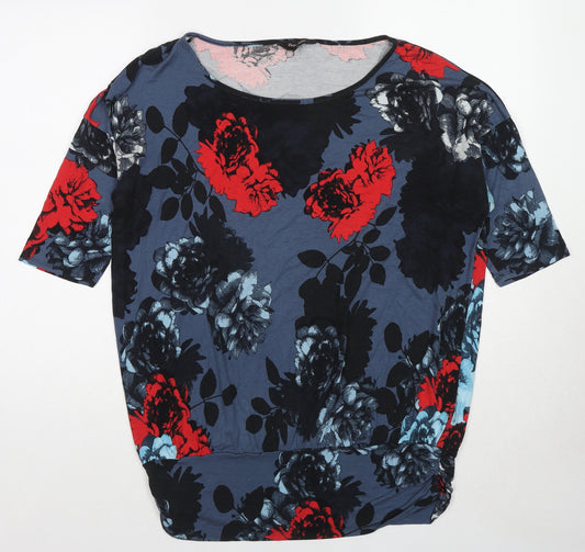 Phase Eight Womens Blue Floral Viscose Basic Blouse Size 14 Round Neck