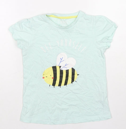 Mountain Warehouse Girls Blue Cotton Basic T-Shirt Size 7-8 Years Round Neck Pullover - Bee Yourself