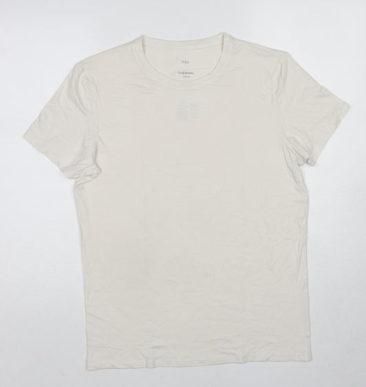 Marks and Spencer Mens White Acrylic T-Shirt Size M Round Neck