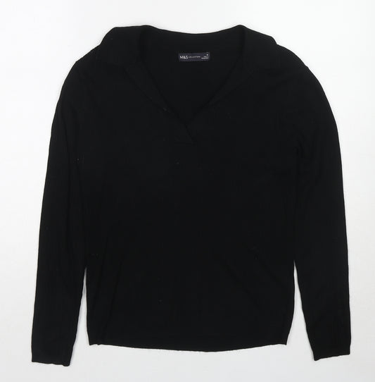 Marks and Spencer Womens Black Collared Viscose Pullover Jumper Size 12