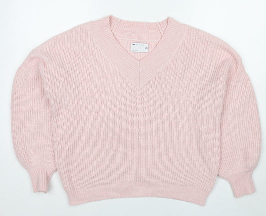 ASOS Womens Pink V-Neck Polyester Pullover Jumper Size 8