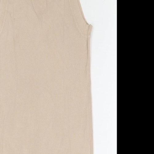Zara Womens Beige Polyester Basic Tank Size S Round Neck
