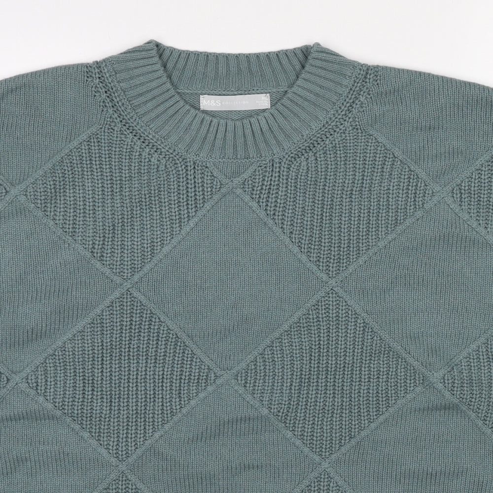 Marks and Spencer Mens Blue Round Neck Argyle/Diamond Polyester Pullover Jumper Size XL Long Sleeve