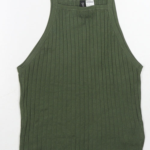 Divided by H&M Womens Green Acrylic Basic Tank Size M Square Neck - Ribbed