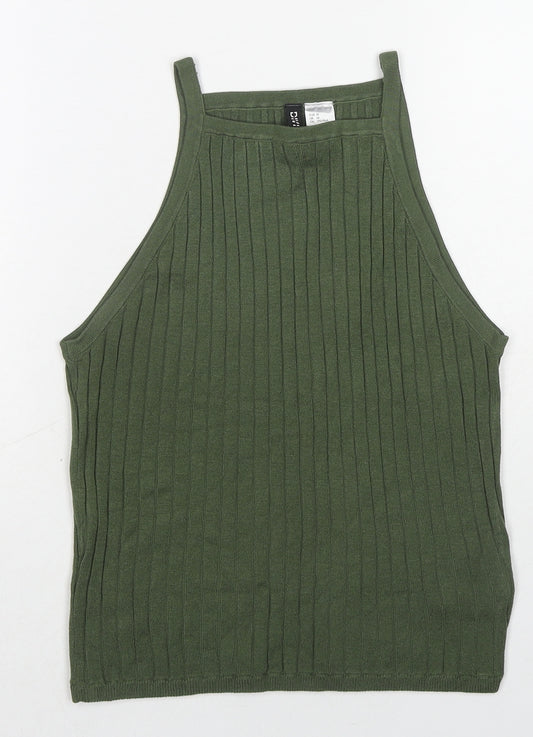 Divided by H&M Womens Green Acrylic Basic Tank Size M Square Neck - Ribbed