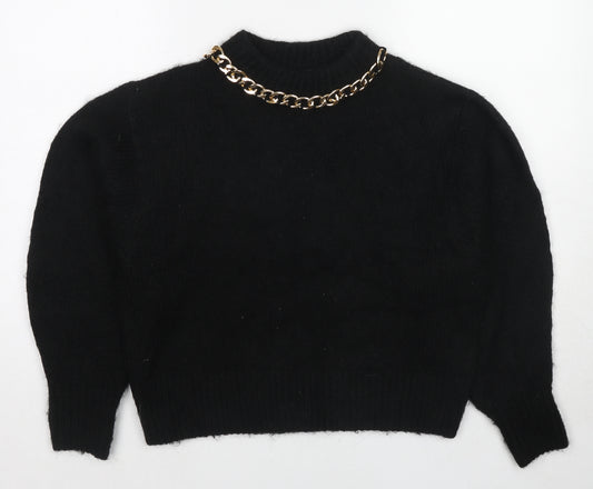 H&M Womens Black Mock Neck Acrylic Pullover Jumper Size S - Chain Neck Detail