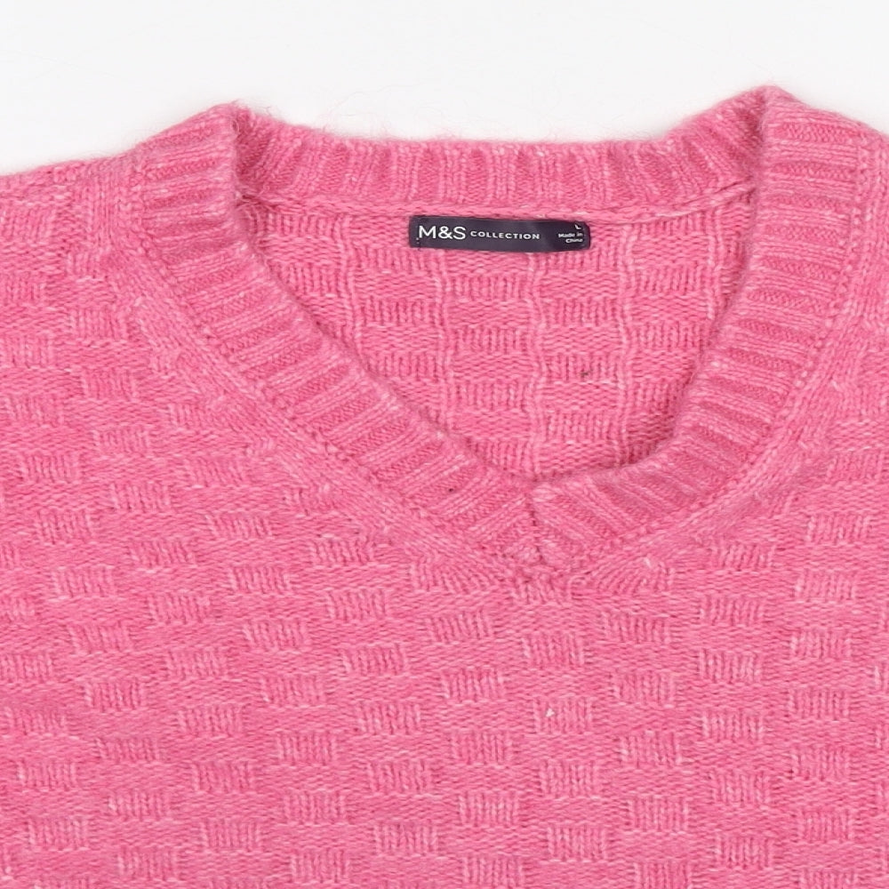 Marks and Spencer Womens Pink V-Neck Acrylic Pullover Jumper Size L