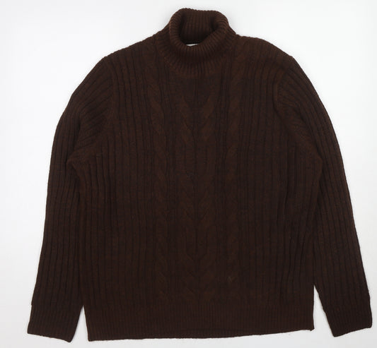 Marks and Spencer Mens Brown Roll Neck Polyester Pullover Jumper Size 2XL Long Sleeve
