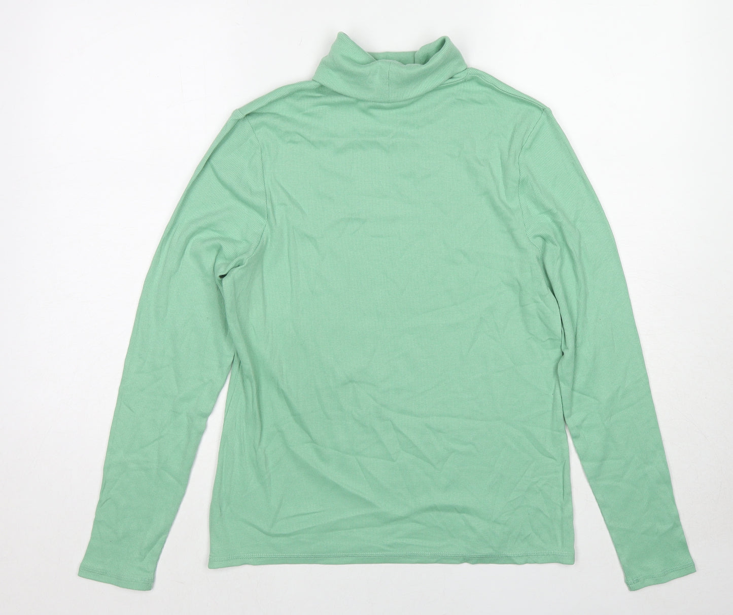 Marks and Spencer Womens Green Roll Neck Cotton Pullover Jumper Size 16