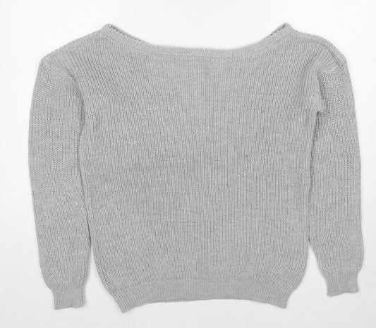Missguided Womens Grey Boat Neck Polyester Pullover Jumper Size S - Size S-M