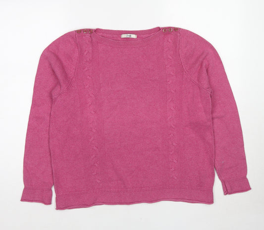 Classic Womens Pink Round Neck Cotton Pullover Jumper Size 14