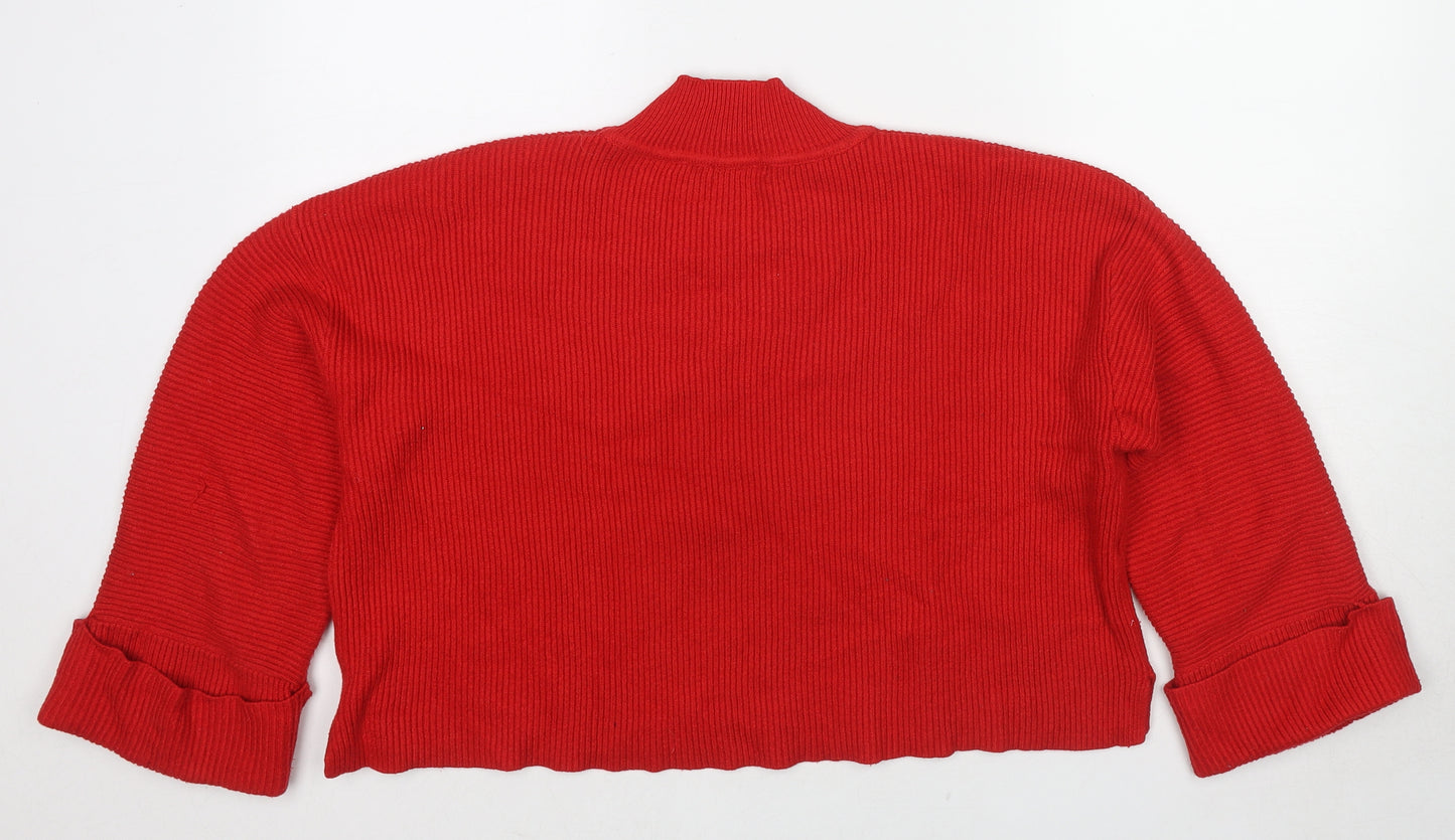 Mango Womens Red High Neck Polyester Pullover Jumper Size M
