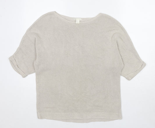 H&M Womens Beige Round Neck Acrylic Pullover Jumper Size S