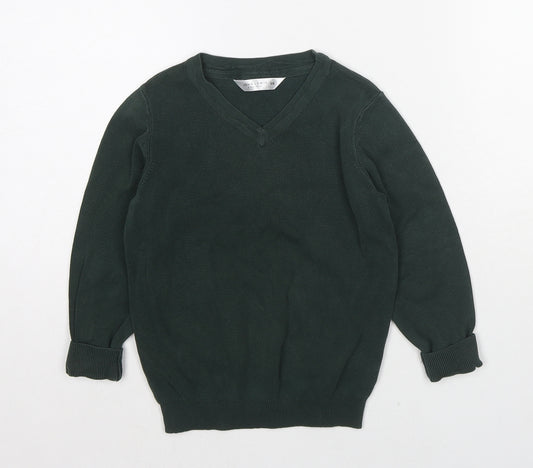 John Lewis Boys Green V-Neck Cotton Pullover Jumper Size 5-6 Years Pullover