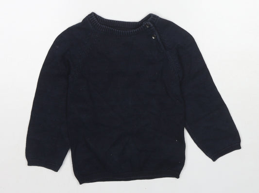 H&M Boys Blue Round Neck Cotton Pullover Jumper Size 3-4 Years Pullover