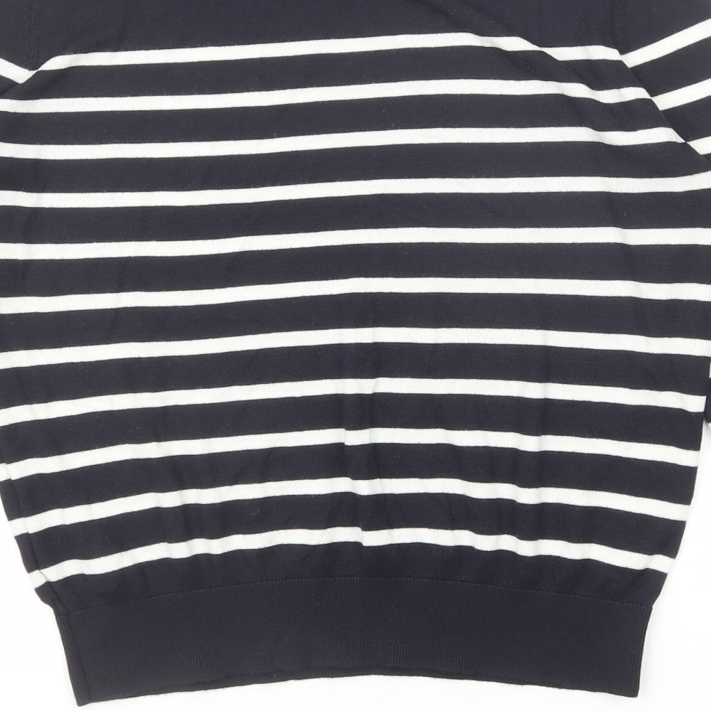 H&M Womens Blue Round Neck Striped Acrylic Pullover Jumper Size M