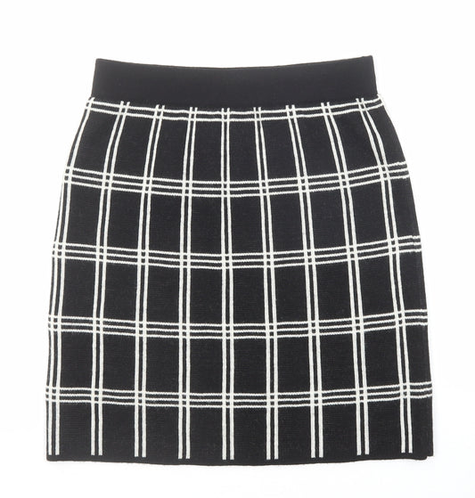 Kenar Womens Black Check Acrylic A-Line Skirt Size S