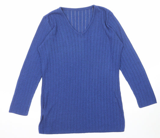 Long Tall Sally Womens Blue V-Neck Acrylic Pullover Jumper Size M