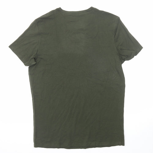 Marks and Spencer Mens Green Polyester T-Shirt Size M Round Neck