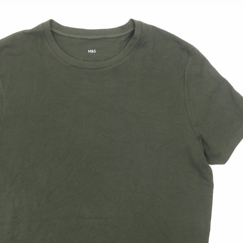 Marks and Spencer Mens Green Polyester T-Shirt Size M Round Neck