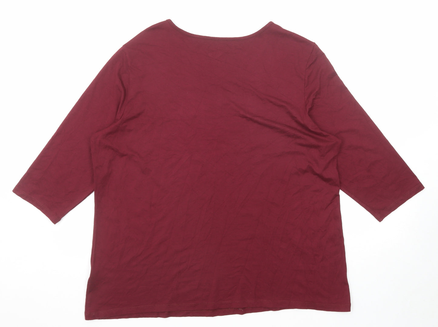 C&A Womens Red Viscose Basic T-Shirt Size XL Boat Neck - Embellished